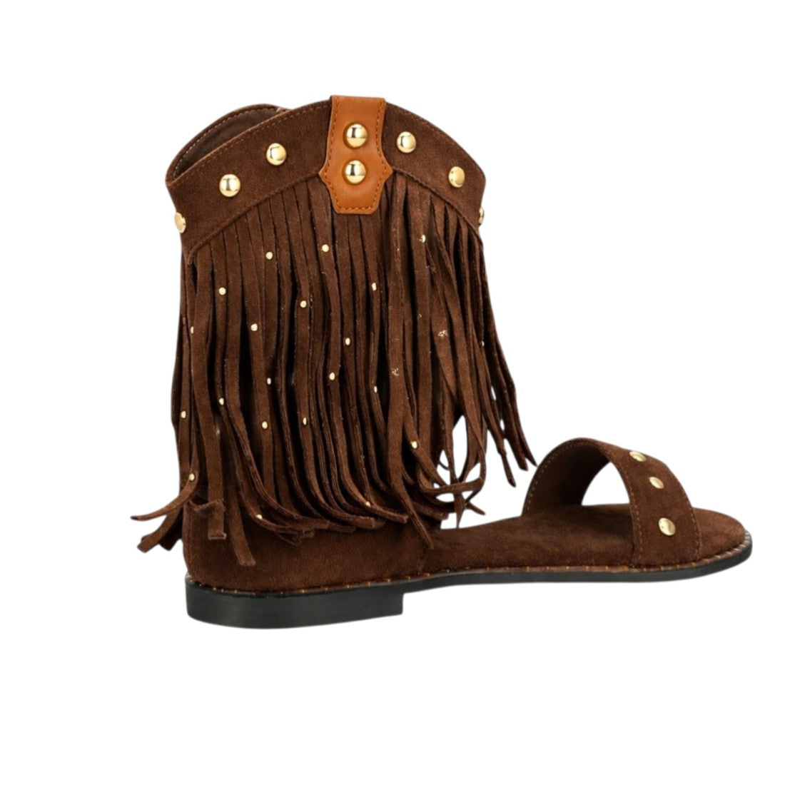 Sandalia plana estilo boho de mujer con estructura tipo botín abierto