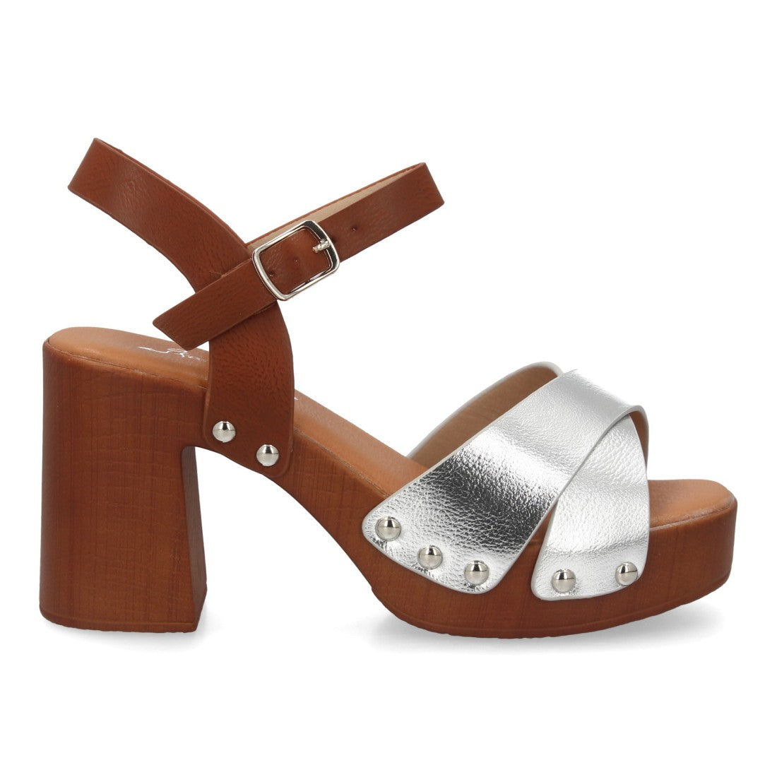 Sandalia de mujer con plataforma y tacón ancho estilo madera