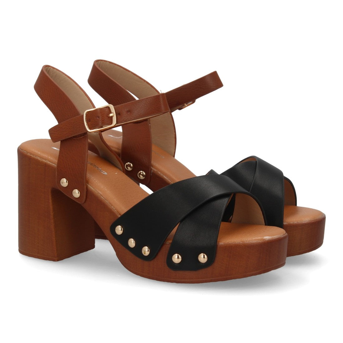 Sandalia de mujer con plataforma y tacón ancho estilo madera