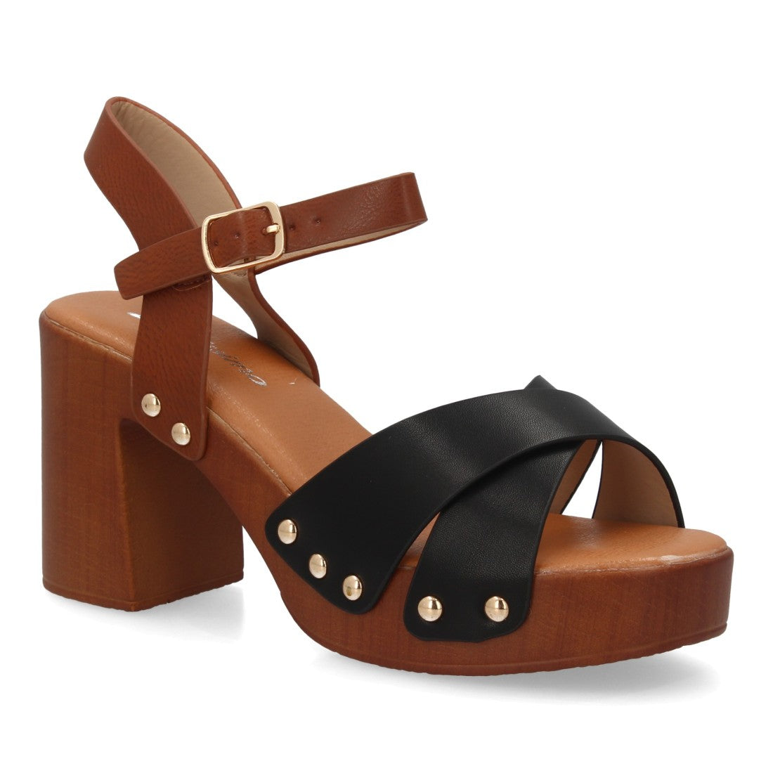 Sandalia de mujer con plataforma y tacón ancho estilo madera