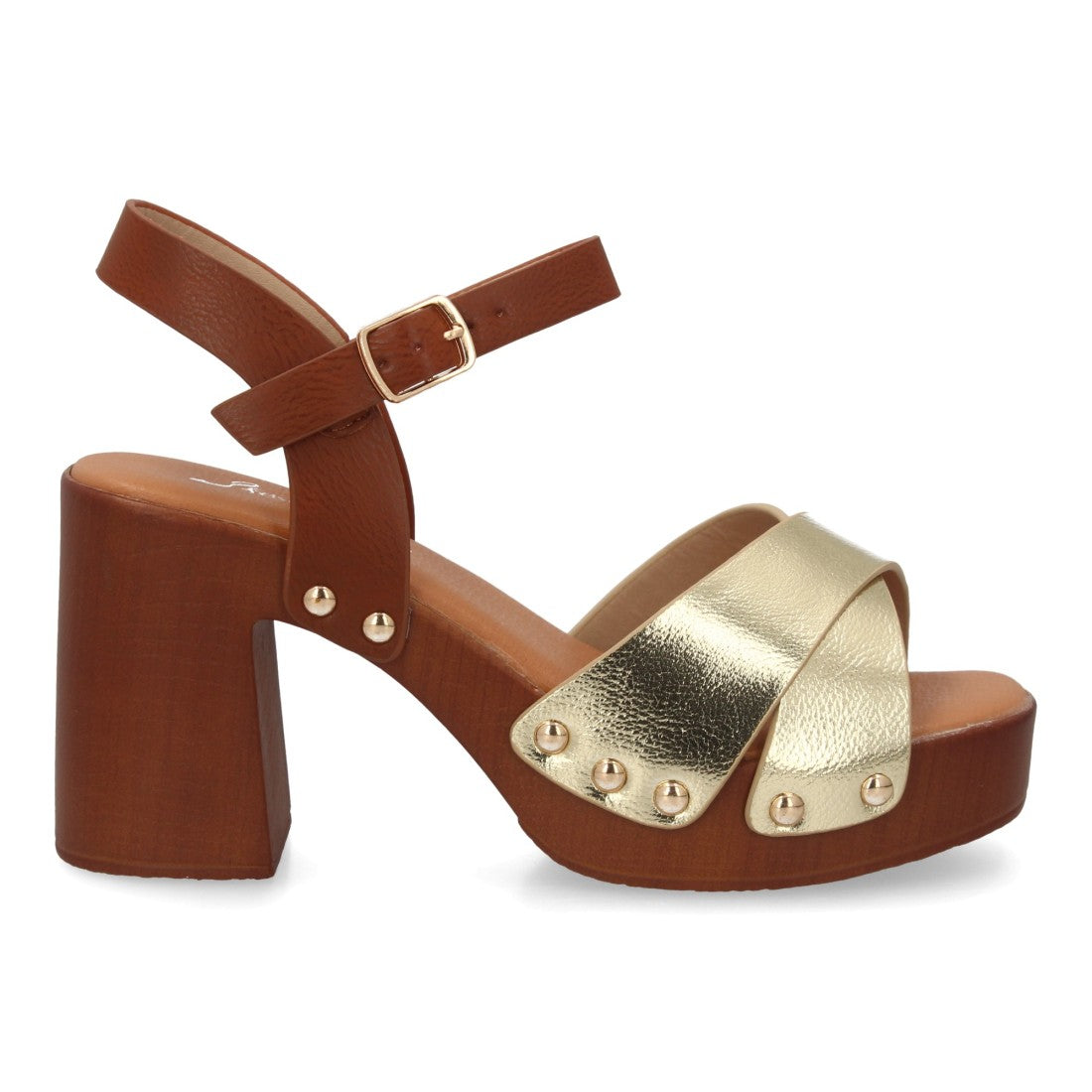 Sandalia de mujer con plataforma y tacón ancho estilo madera