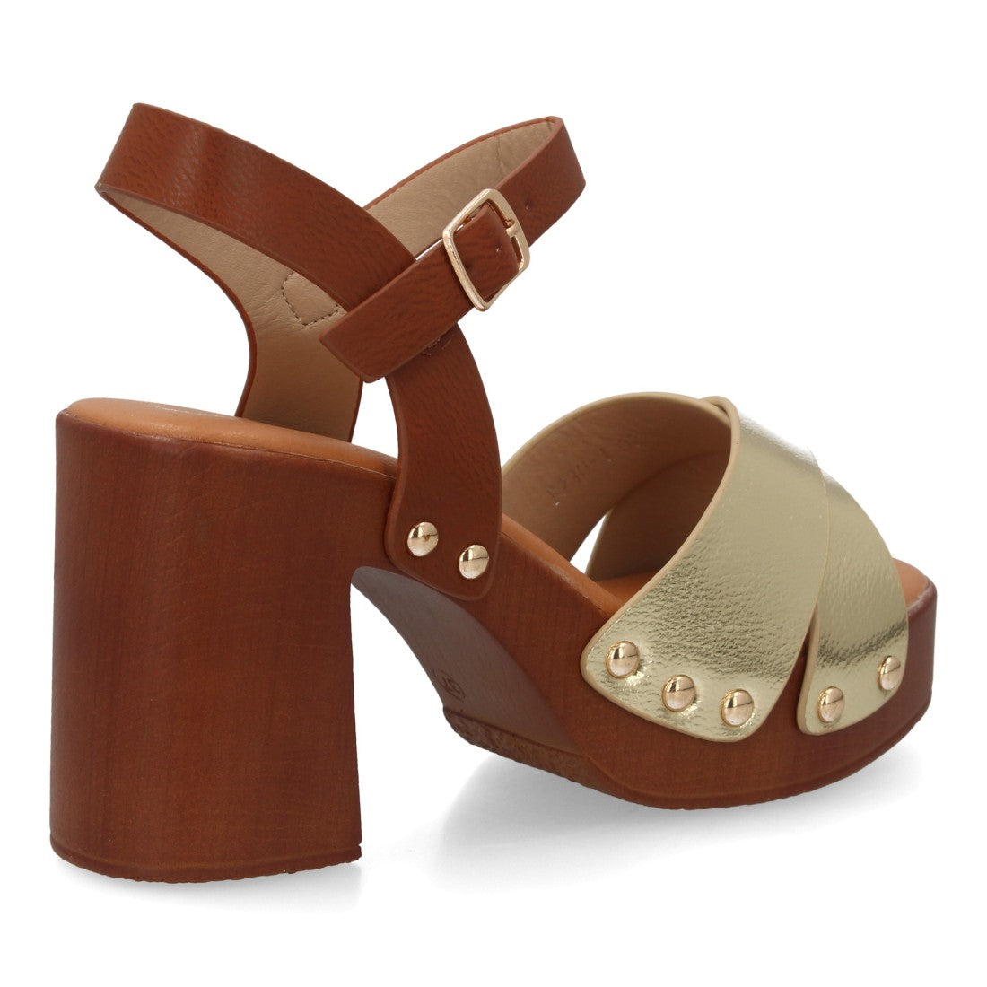 Sandalia de mujer con plataforma y tacón ancho estilo madera