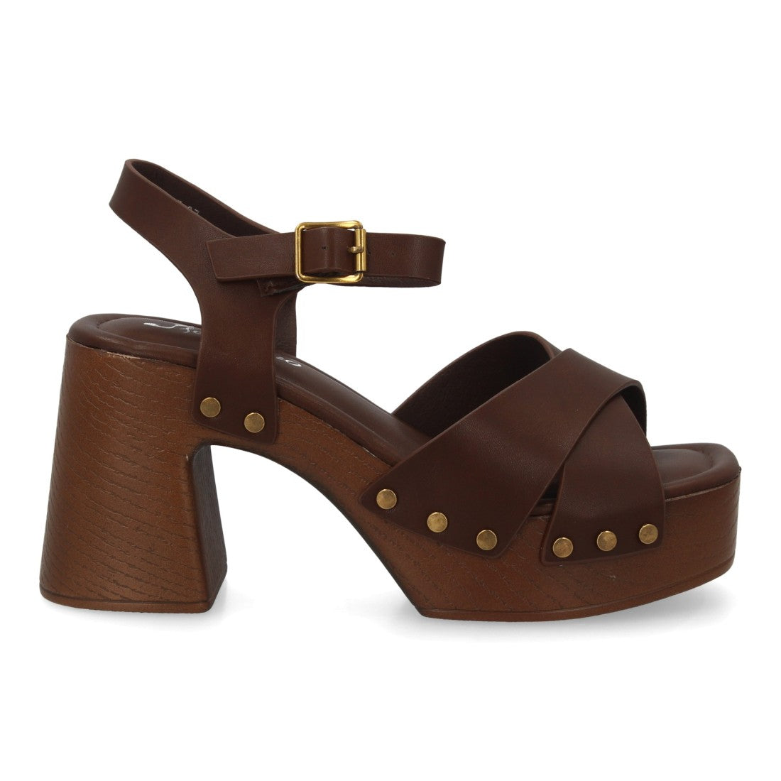 Sandalia de mujer con plataforma y tacón ancho estilo madera