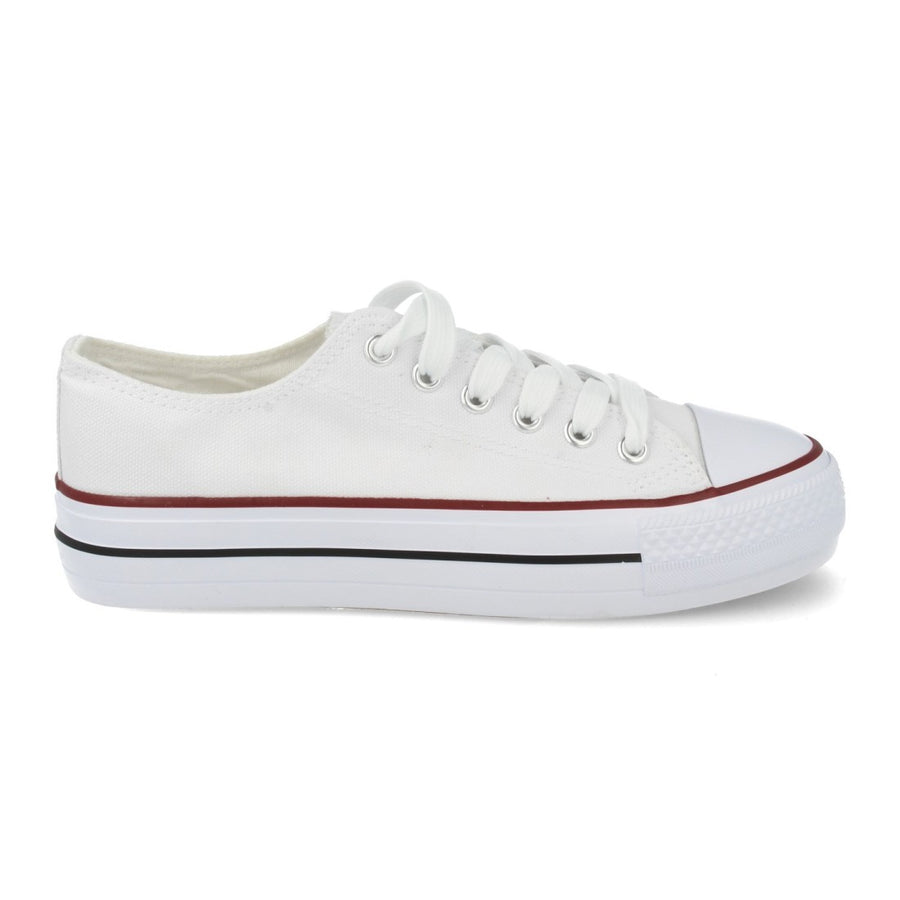 Zapatilla plana clásica de punta redonda con cordones - Blanco