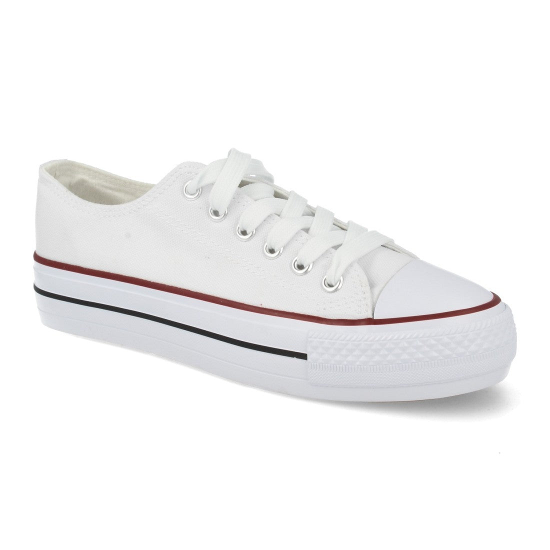 Zapatilla plana clásica de punta redonda con cordones - Blanco