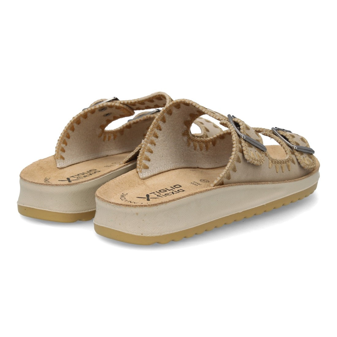 Sandalia anatómica de mujer con estampado liso y costuras bordadas