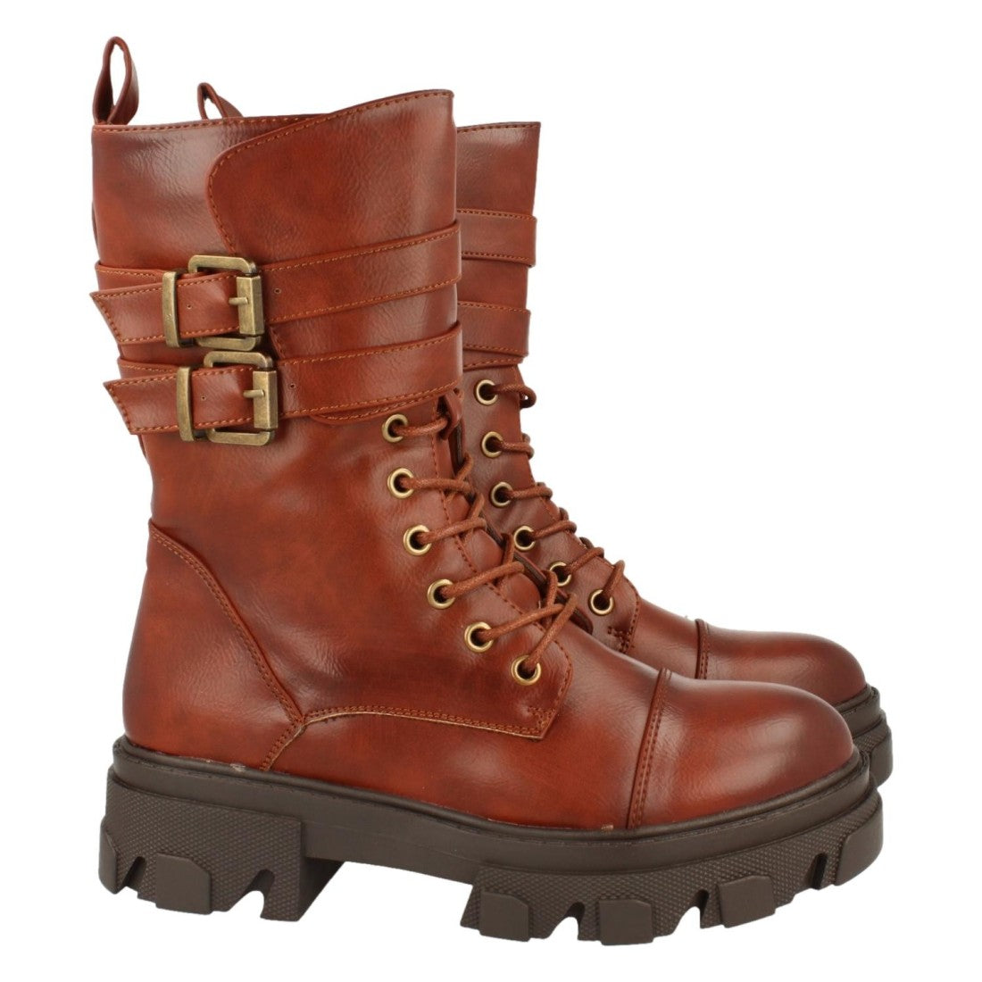 Bota de plataforma de mujer con tiras con hebillas