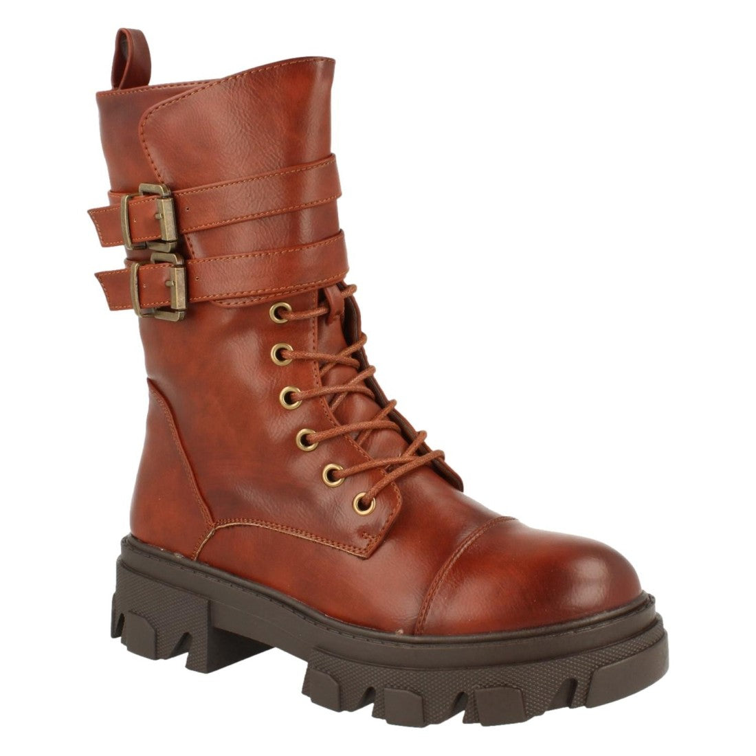 Bota de plataforma de mujer con tiras con hebillas
