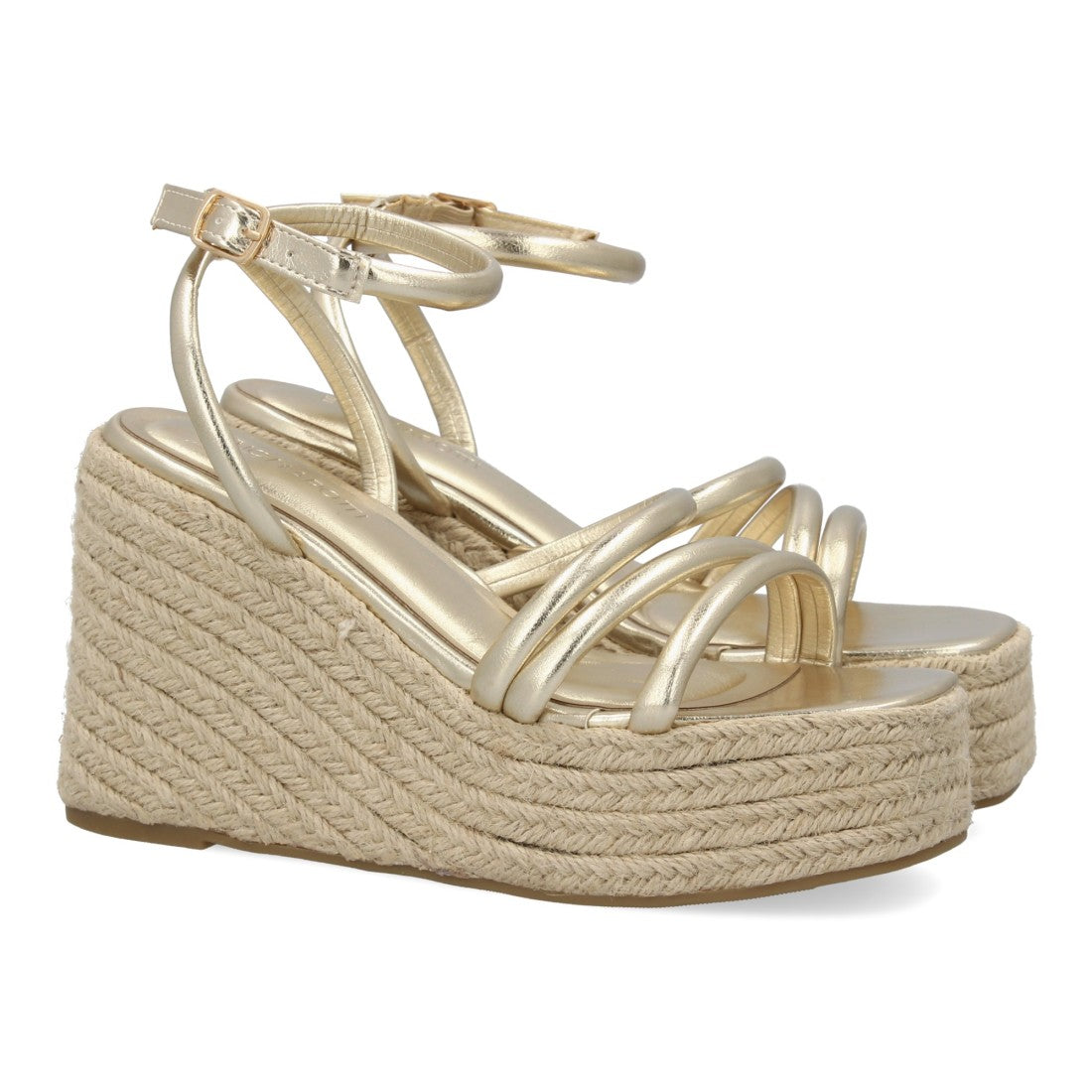 Sandalia de cuña de yute de mujer - Oro (Ref. JC-3125)