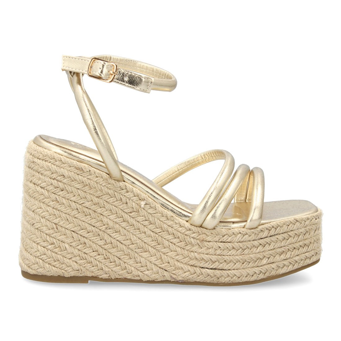 Sandalia de cuña de yute de mujer - Oro (Ref. JC-3125)