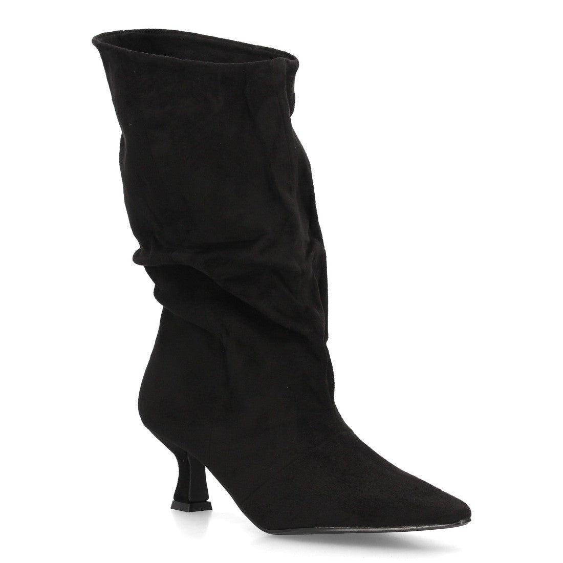 Bota de caña arrugada de mujer con tacón fino y elegante