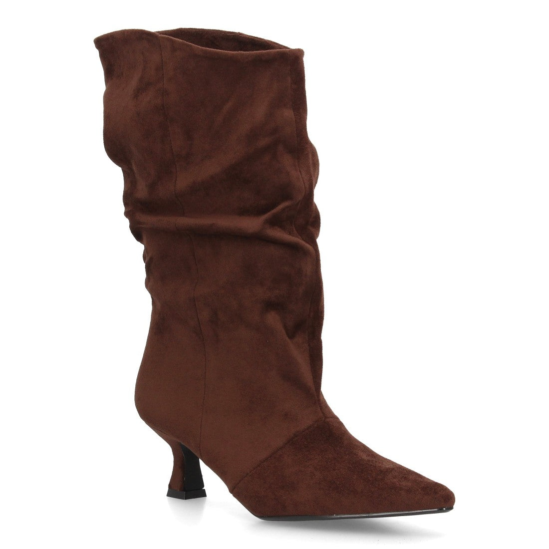 Bota de caña arrugada de mujer con tacón fino y elegante