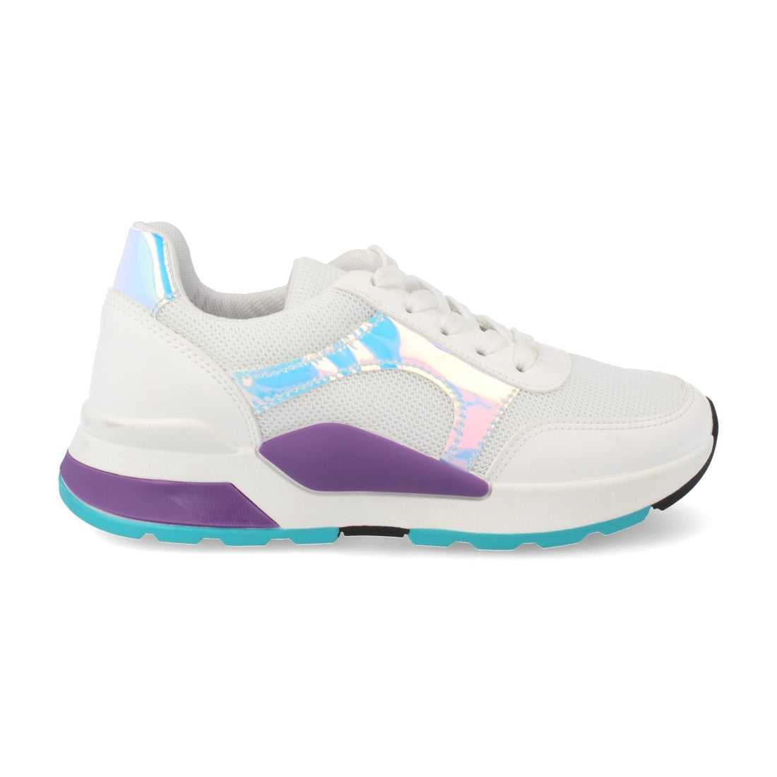 Zapatilla plana con cordones y detalles iridiscentes - Blanco