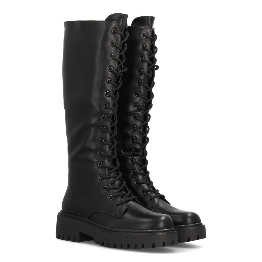 Botas altas de estilo militar de mujer - Negro