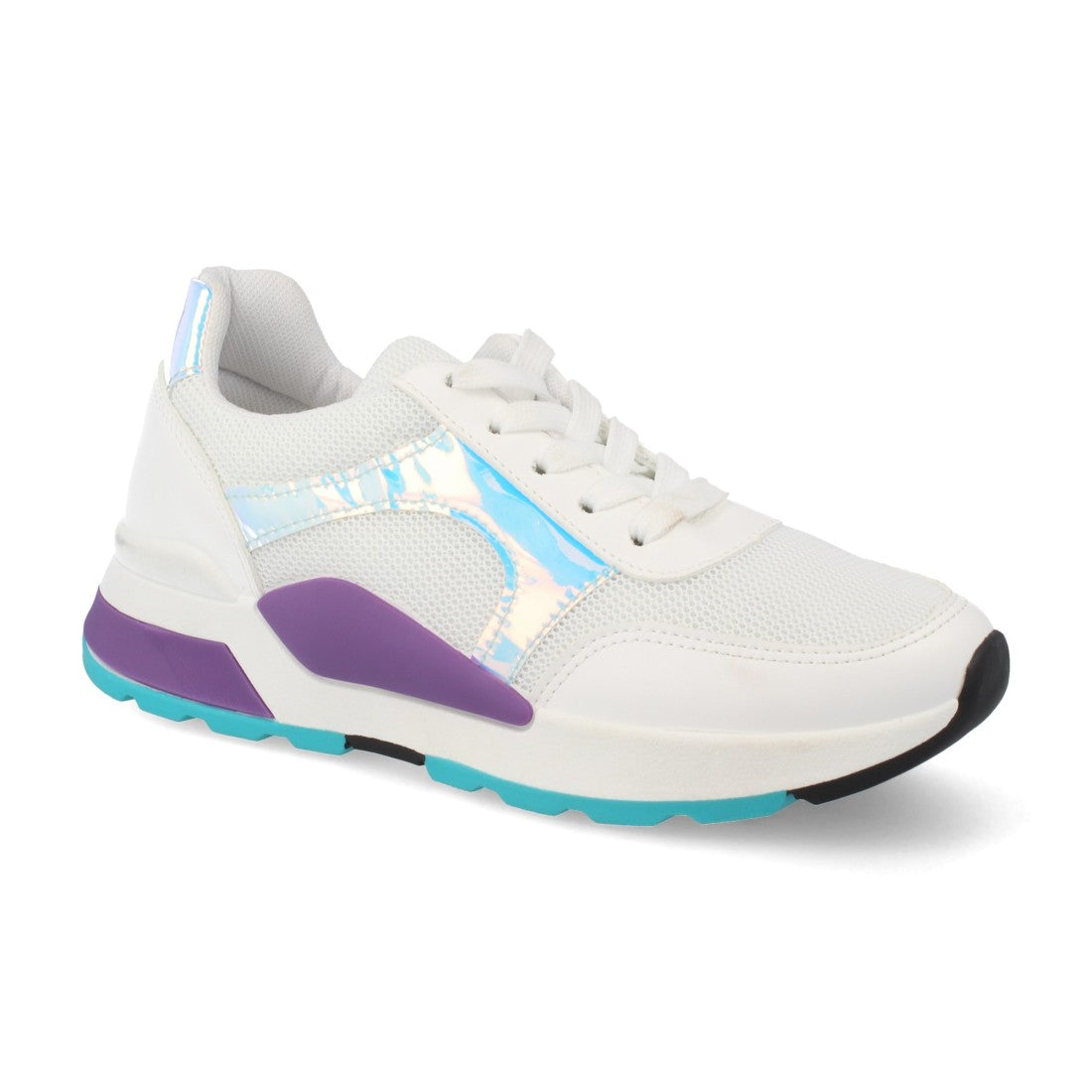 Zapatilla plana con cordones y detalles iridiscentes - Blanco
