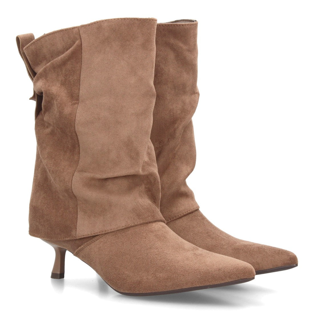 Botas de caña media de mujer con acabado efecto ante y diseño fruncido