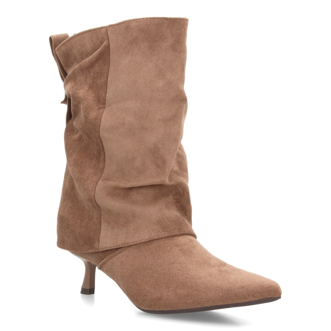 Botas de caña media de mujer con acabado efecto ante y diseño fruncido