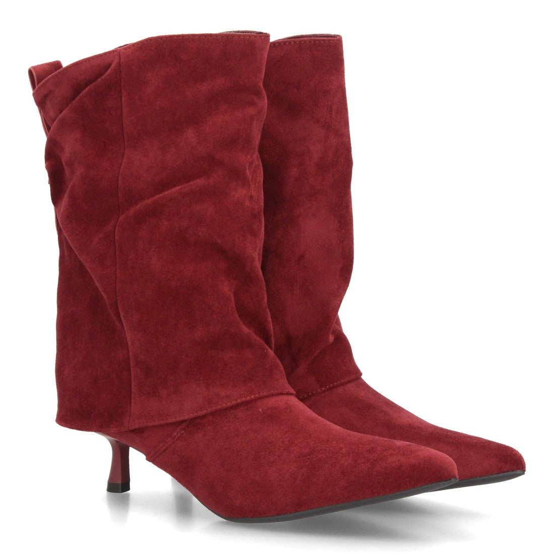 Botas de caña media de mujer con acabado efecto ante y diseño fruncido