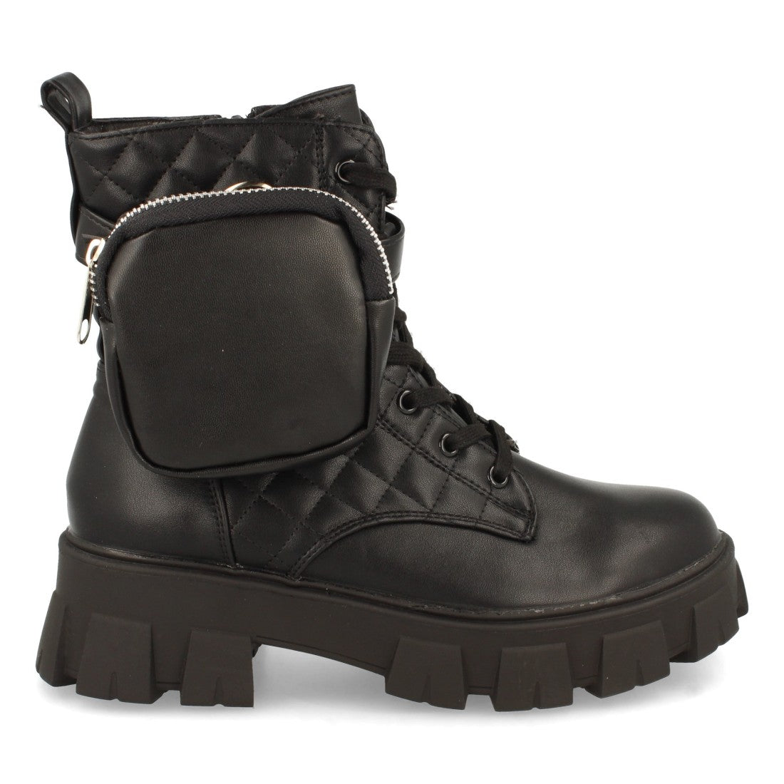 Botín de plataforma de mujer con bolsillo con cremallera - Negro