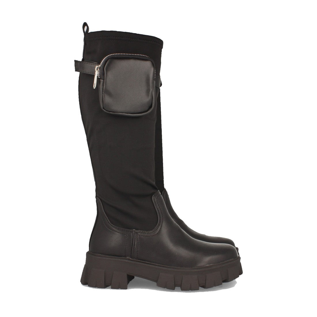 Bota de plataforma de mujer con caña elastica de licra - Negro