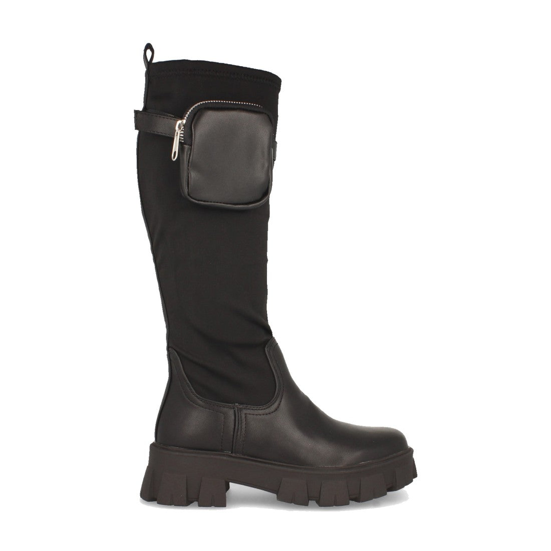 Bota de plataforma de mujer con caña elastica de licra - Negro