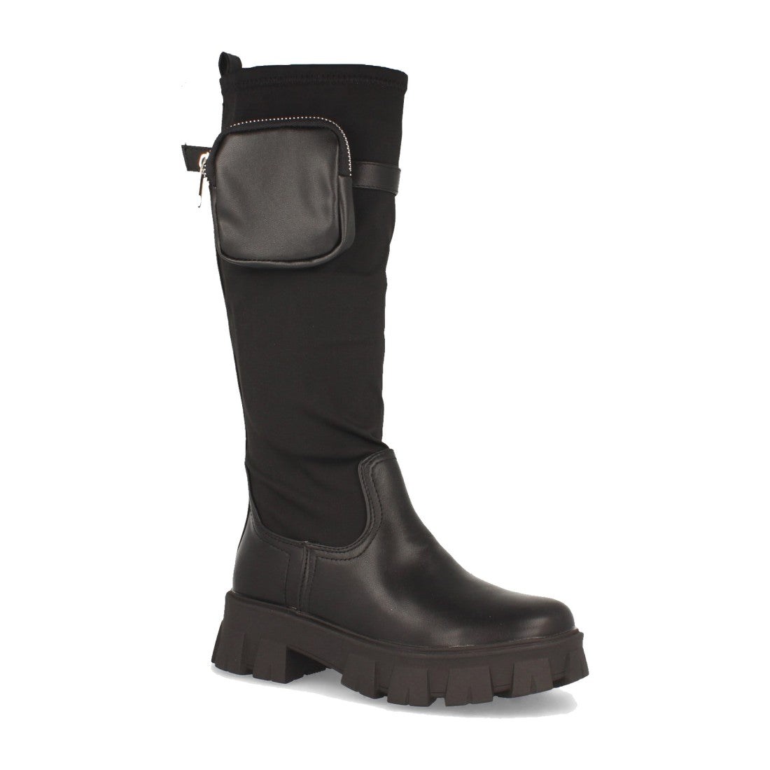 Bota de plataforma de mujer con caña elastica de licra - Negro