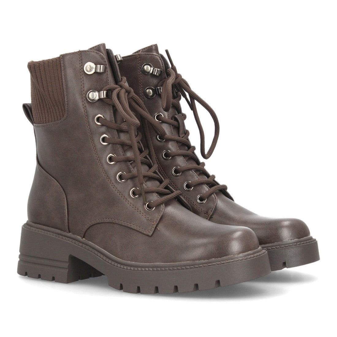 Botines de estilo militar de mujer con caña baja y cierre de cordones