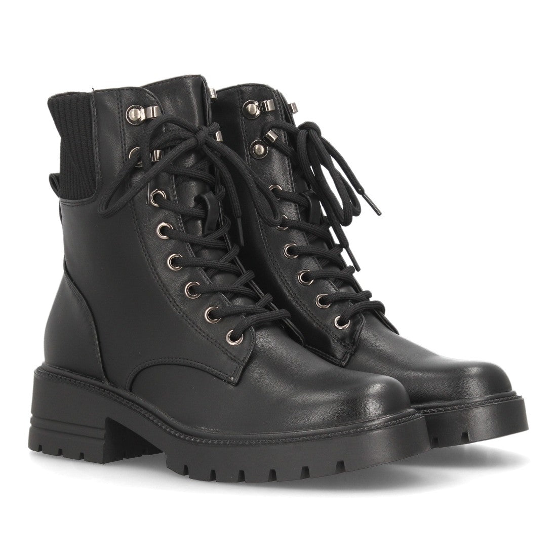 Botines de estilo militar de mujer con caña baja y cierre de cordones