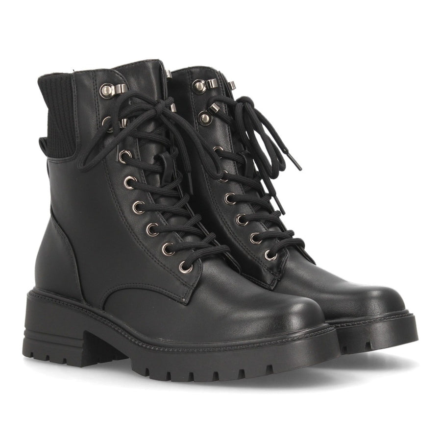 Botines de estilo militar de mujer con caña baja y cierre de cordones