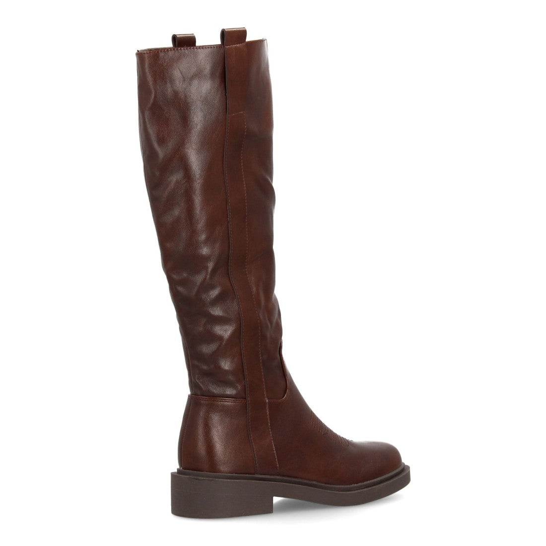 Bota alta de mujer con inspiración cowboy y detalle de bordado frontal - Café