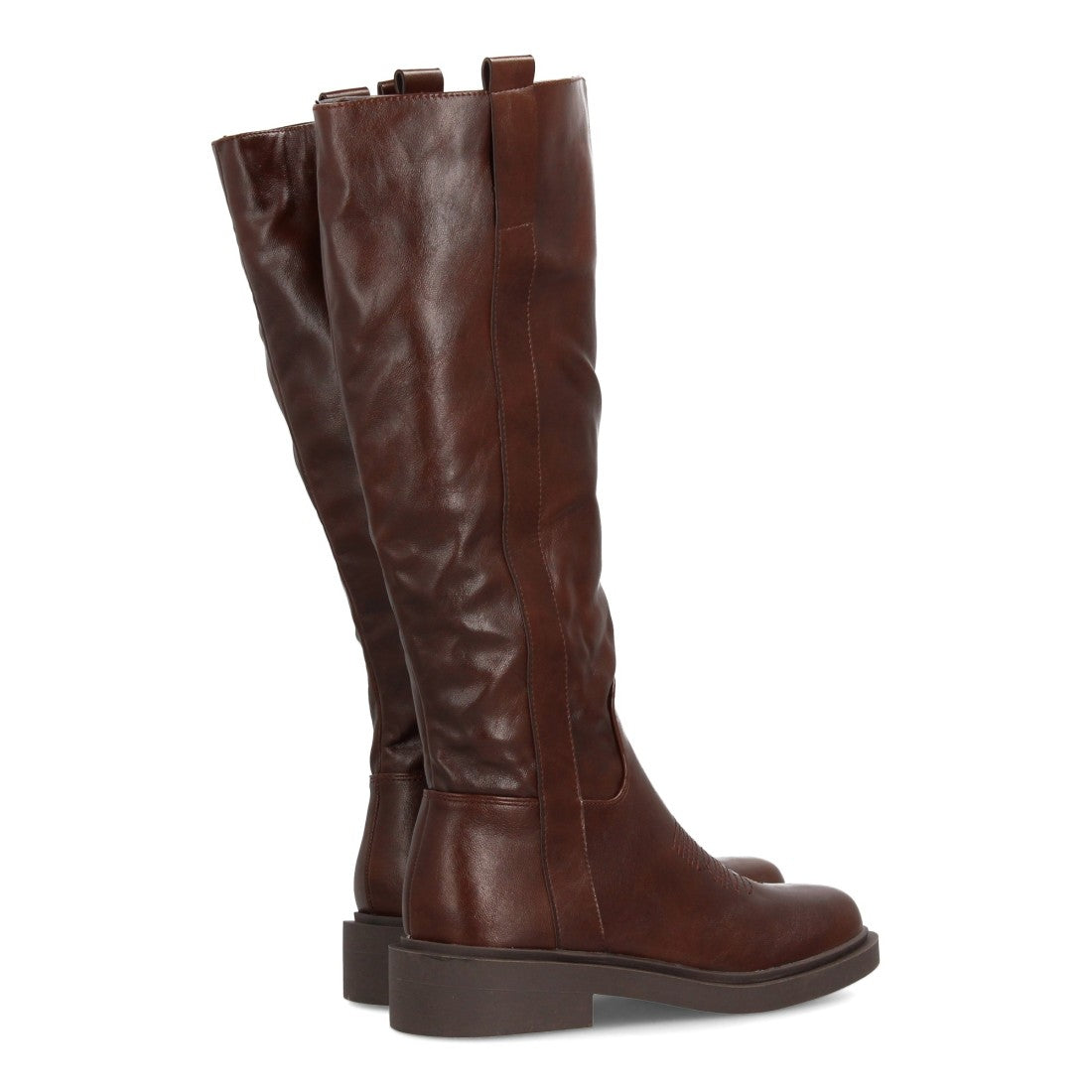 Bota alta de mujer con inspiración cowboy y detalle de bordado frontal - Café
