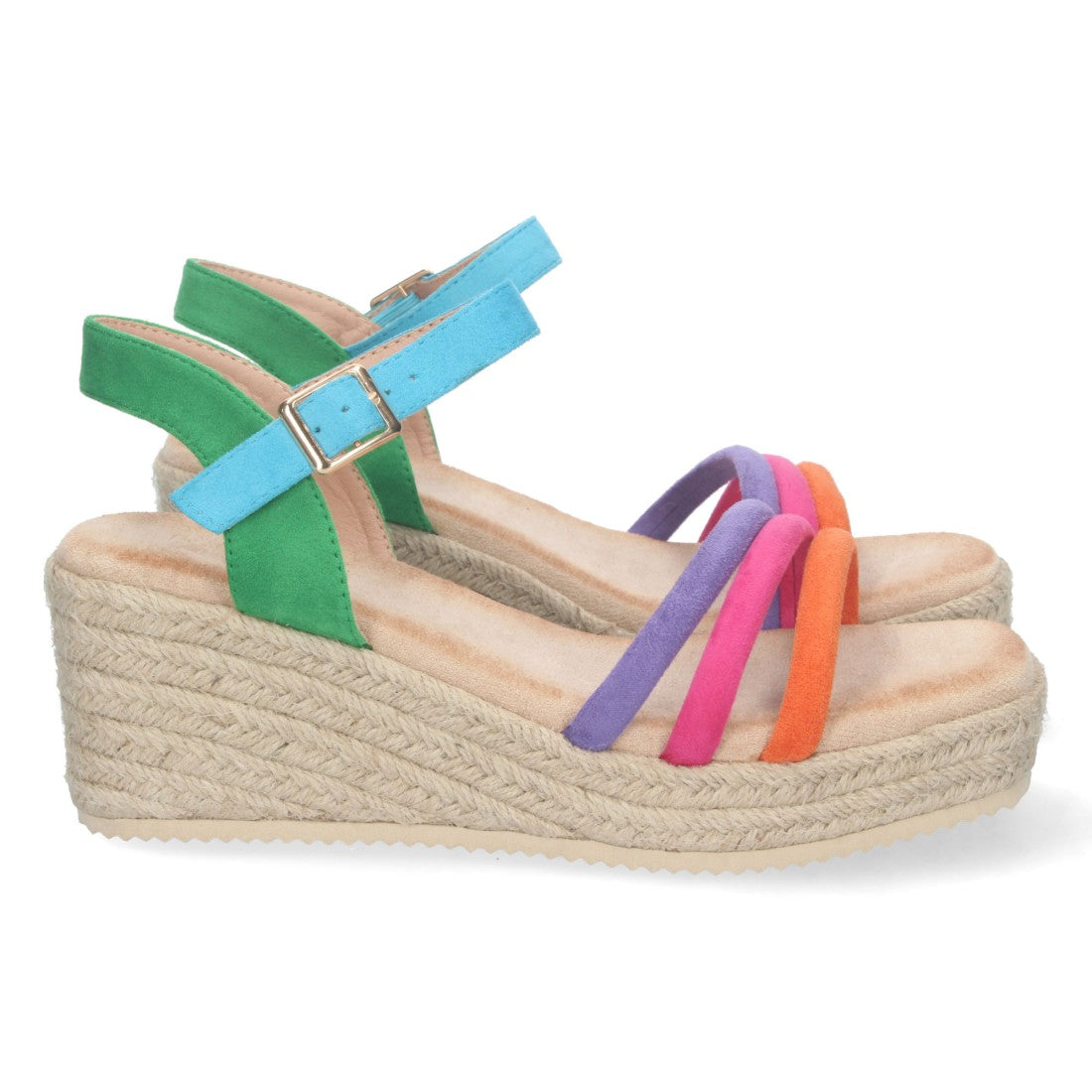 Sandalia de cuña de mujer forrado de yute - Verde (Ref. CF-2374)