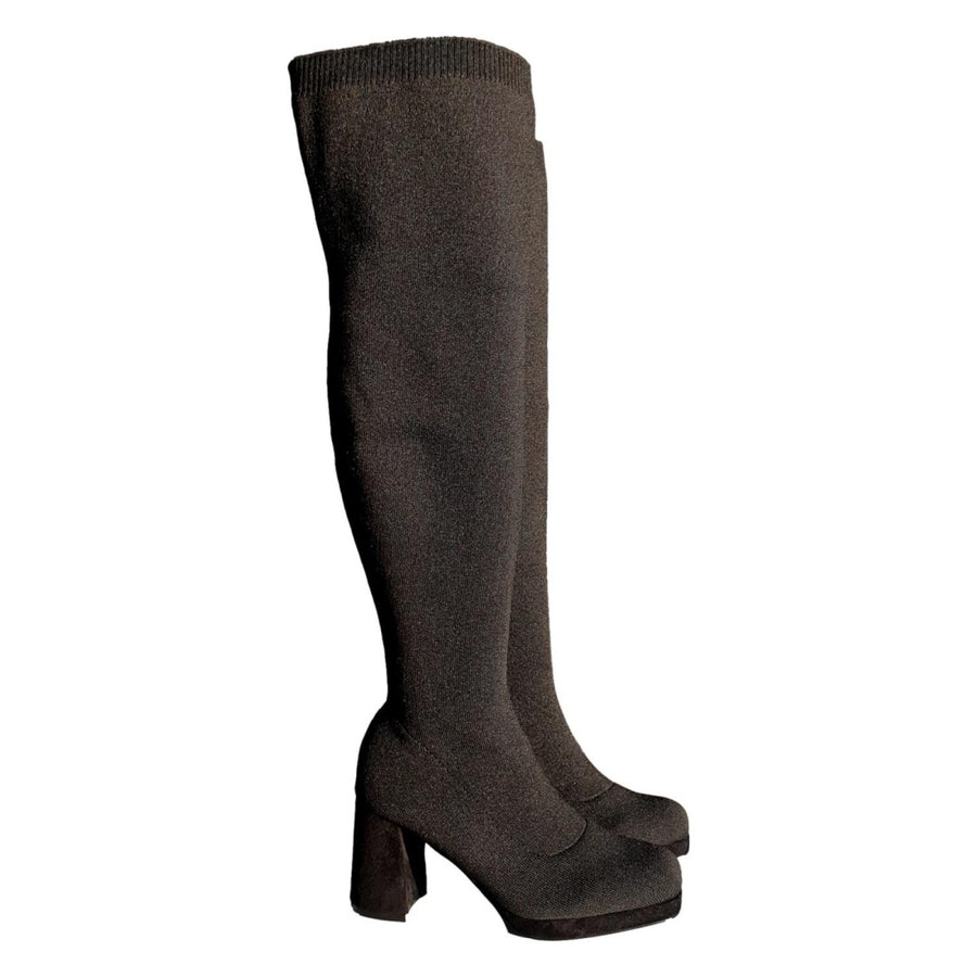 Bota de tacón de mujer de material elástico y ajustable - Negro