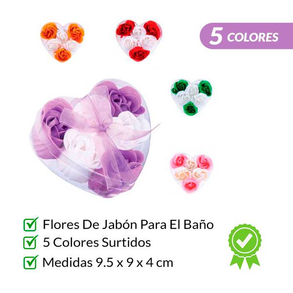 6 Flores de jabón presentadas en estuche corazón