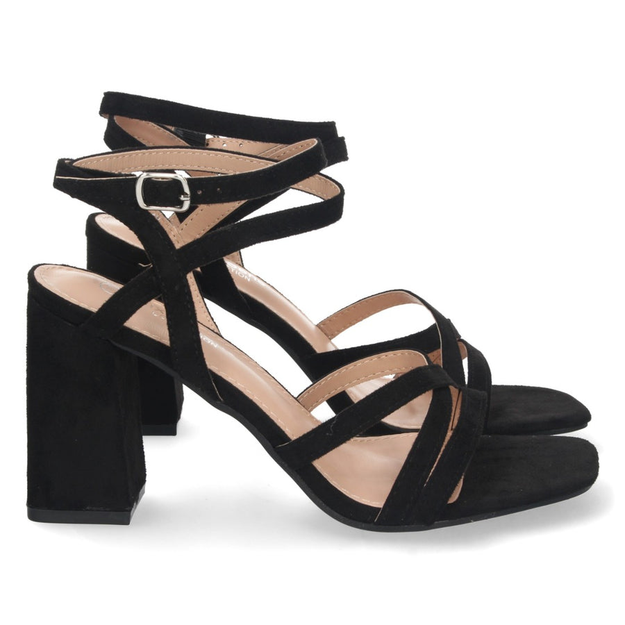 Sandalia de tacón de mujer con palas cruzadas - Negro (Ref. 888-302)
