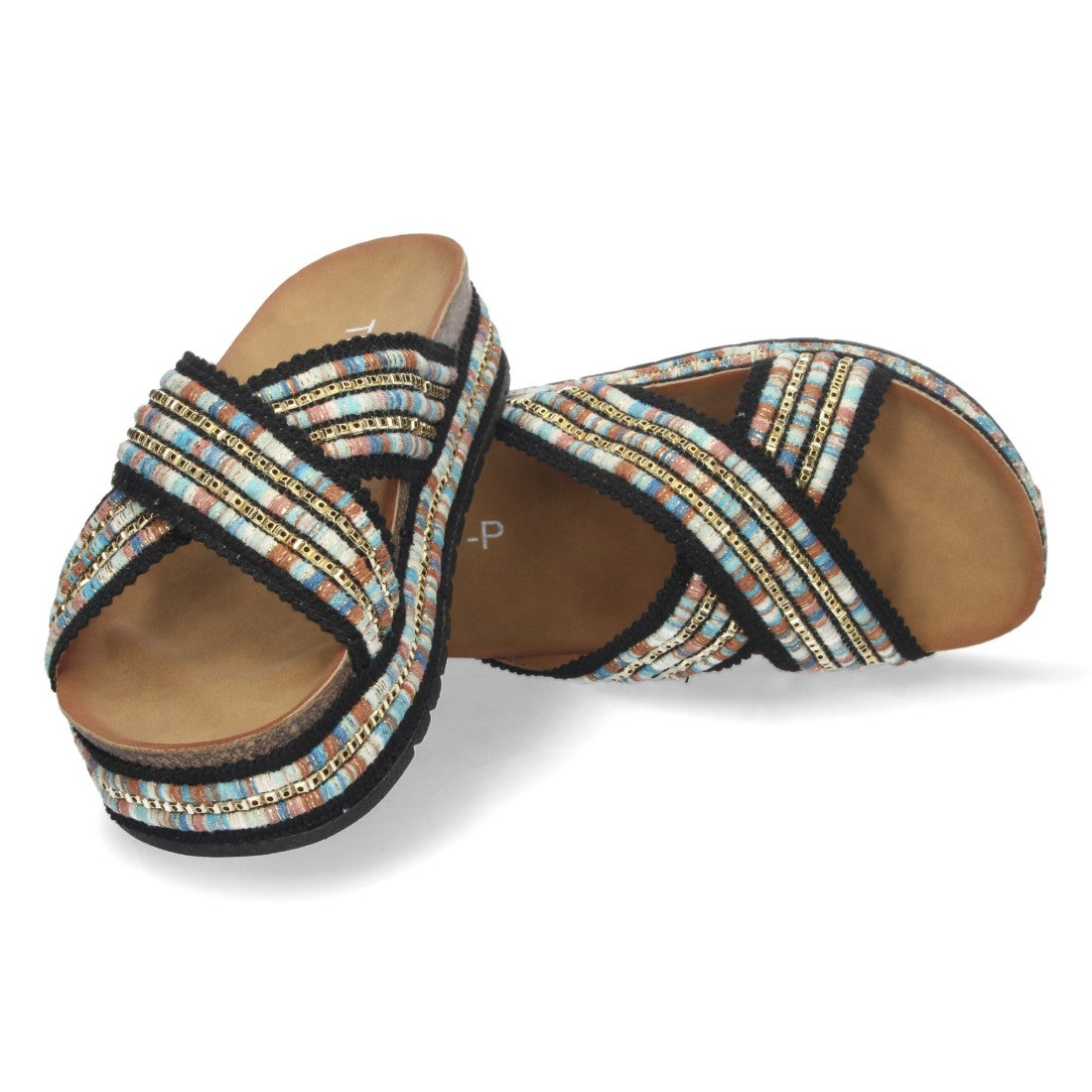 Sandalia plana de mujer con bordado multicolor