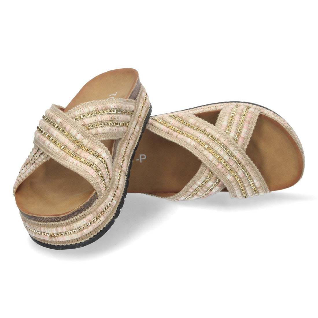 Sandalia plana de mujer con bordado multicolor