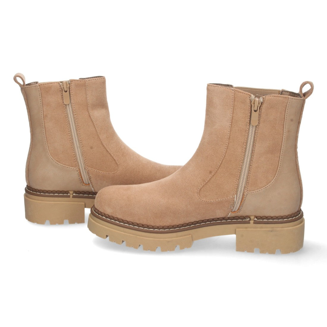 Botín plano de mujer con elástico en caña - Beige