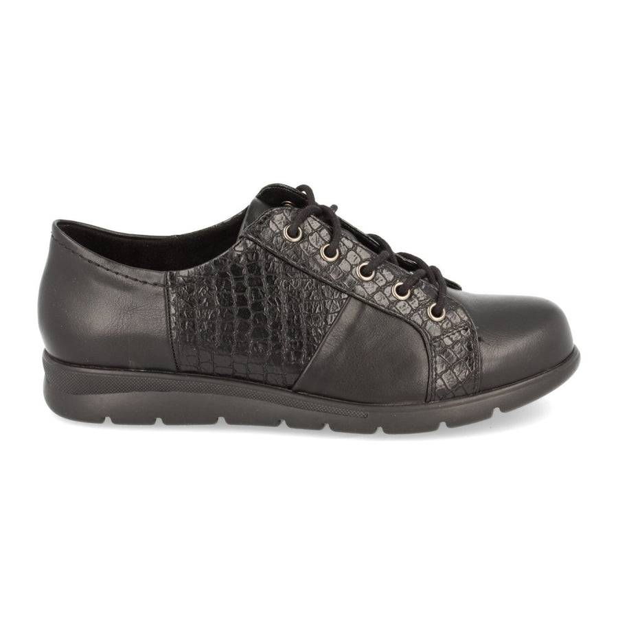 Zapato plano con cordoneras con estampado de serpiente otoño invierno - Negro