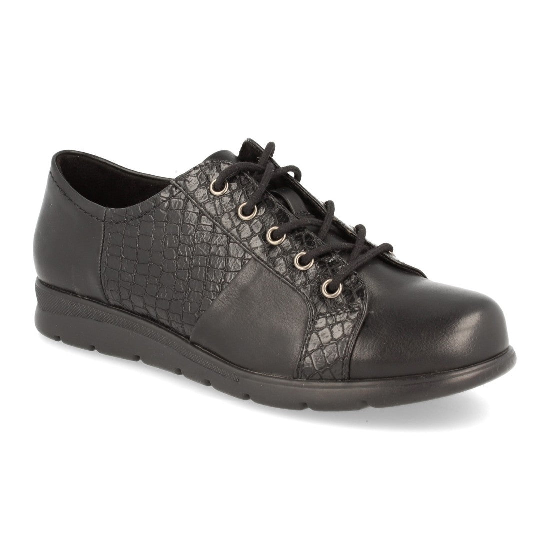 Zapato plano con cordoneras con estampado de serpiente otoño invierno - Negro