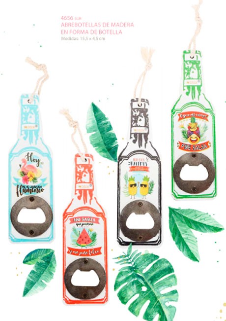 Abrebotellas de madera en forma de botella