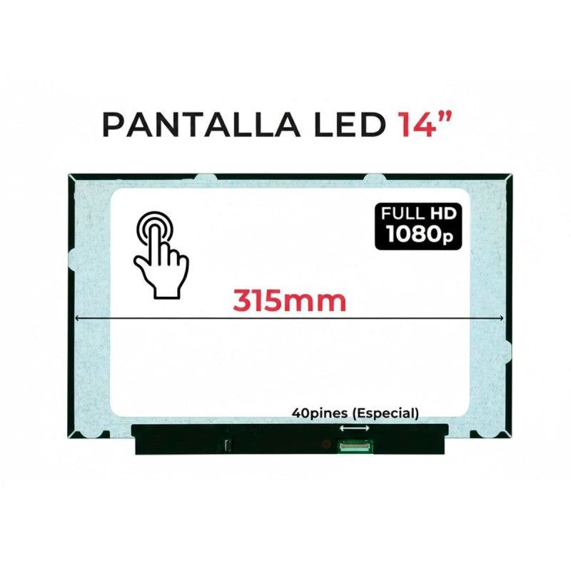 Pantalla táctil LED 14″ para portátil B140HAK03.2, Full HD 1920×1080, 40 pines, Mate, con Brackets