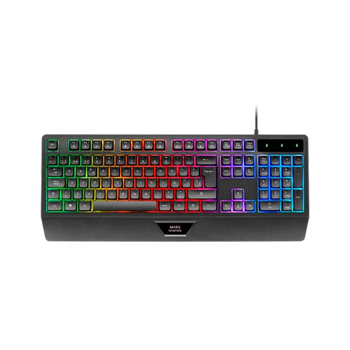 Teclado Ergonómico Mars Gaming MK124 Semimecánico, Iluminación RGB, Reposamuñecas, Negro, Nuevo