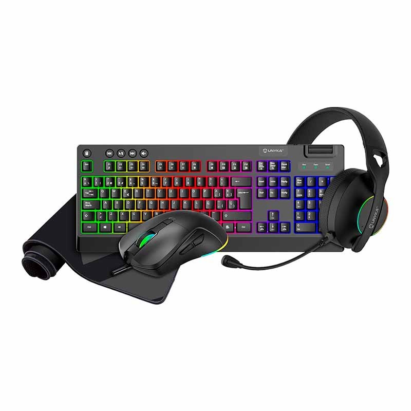 UNYKAch Nova 4 en 1 Teclado + Ratón + Casco + Alfombrilla, Nuevo