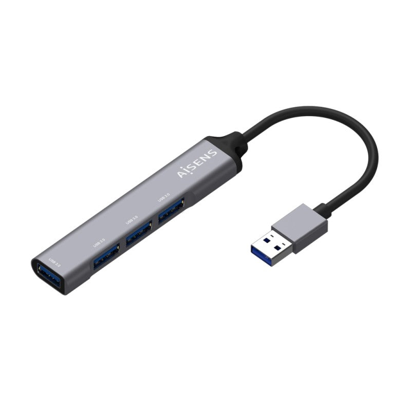 HUB USB Aisens A106-0540, 4 Puertos USB 3.0 Hembra, Gris, 10 cm