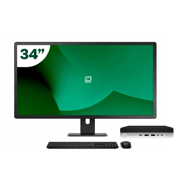 Pack HP 800 G5 Mini i5 9500T 16GB SSD 512GB + LCD 34" + Tecl y Ratón Inalámbrico + WiFi