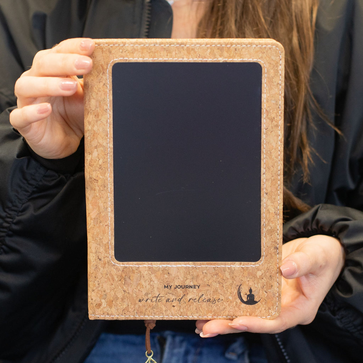 Cuaderno de Intención A5 - Pantalla LCD de limpieza - Efecto cuero verde - 80 hojas