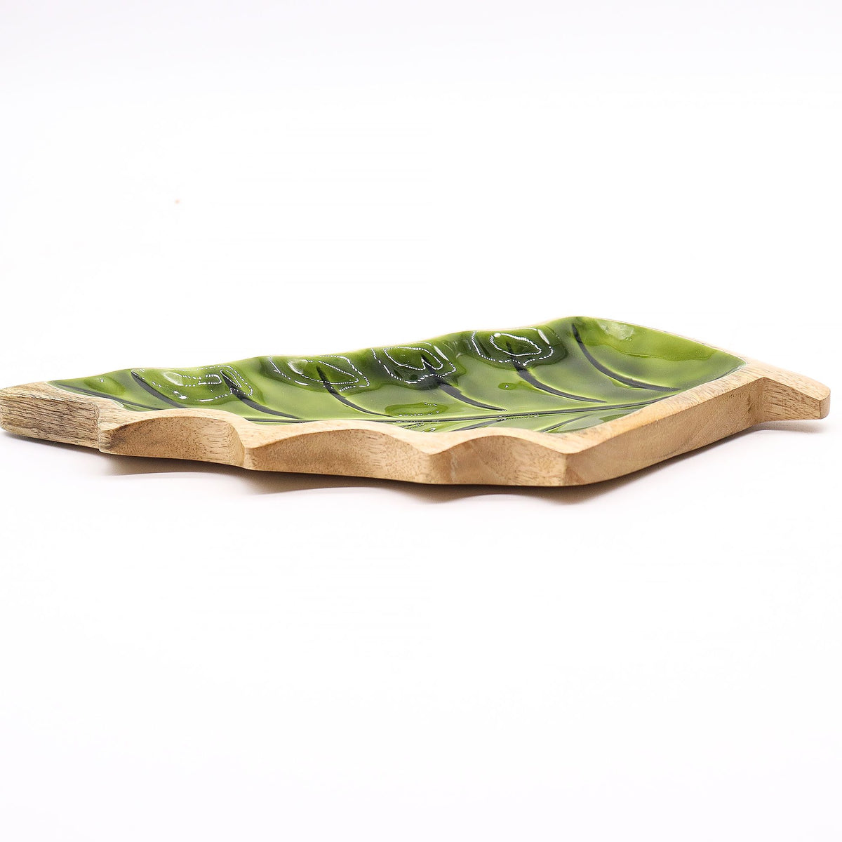 Perdido en el Bosque -  Tazón de madera con hoja esmaltada - 33x17cm