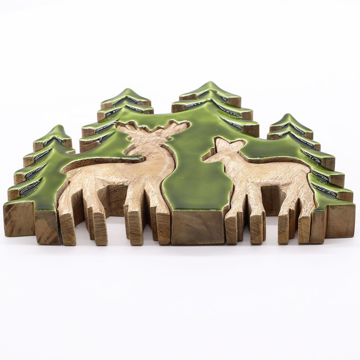 Perdido en el bosque - Dos ciervos en el bosque  Decoración de madera 3D - 18x23cm