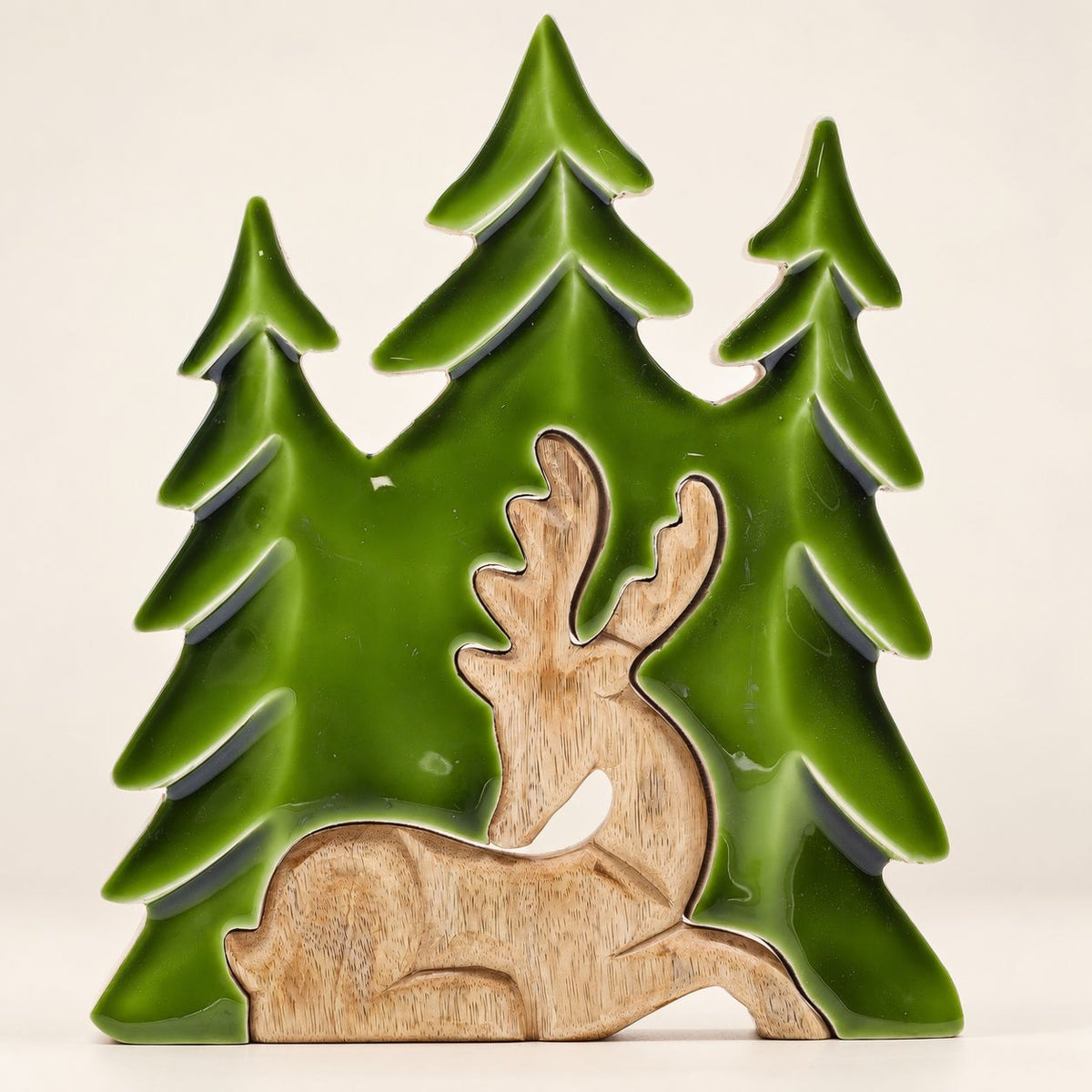 Perdido en el bosque - Ciervo en el bosque 3D Decoración de madera - 23x20cm